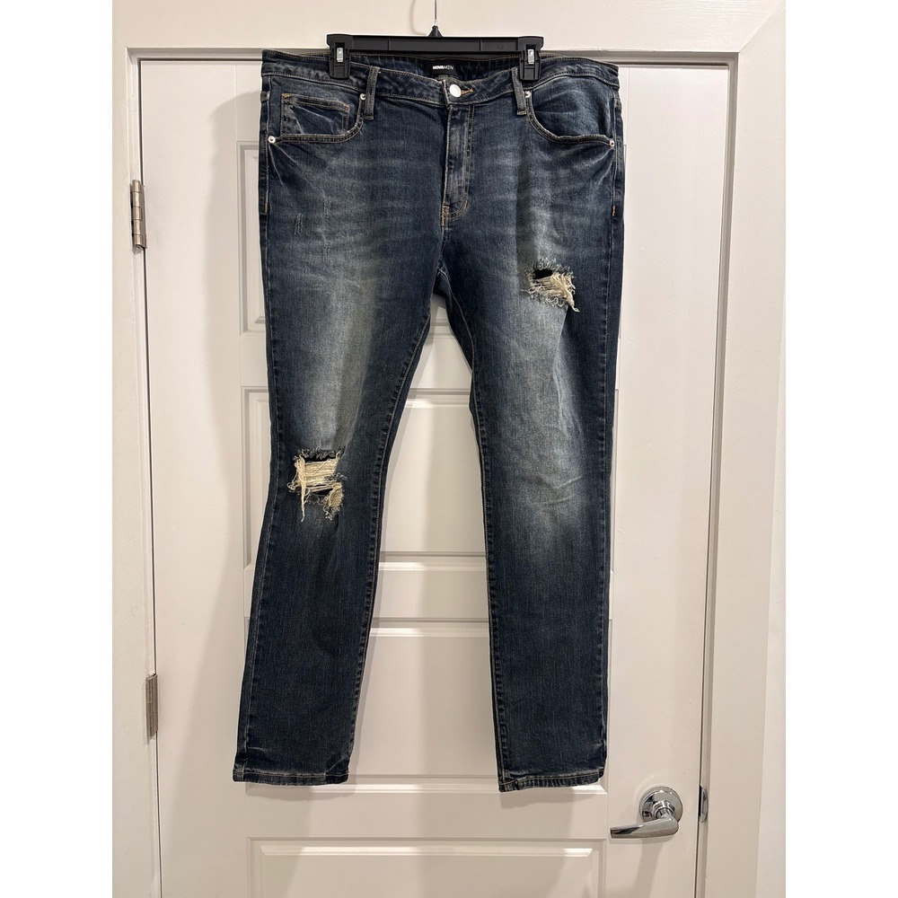 NovaMen Fashion Nova Mens Distressed Slim Fit Jeans Dark Wash Blue Size 38